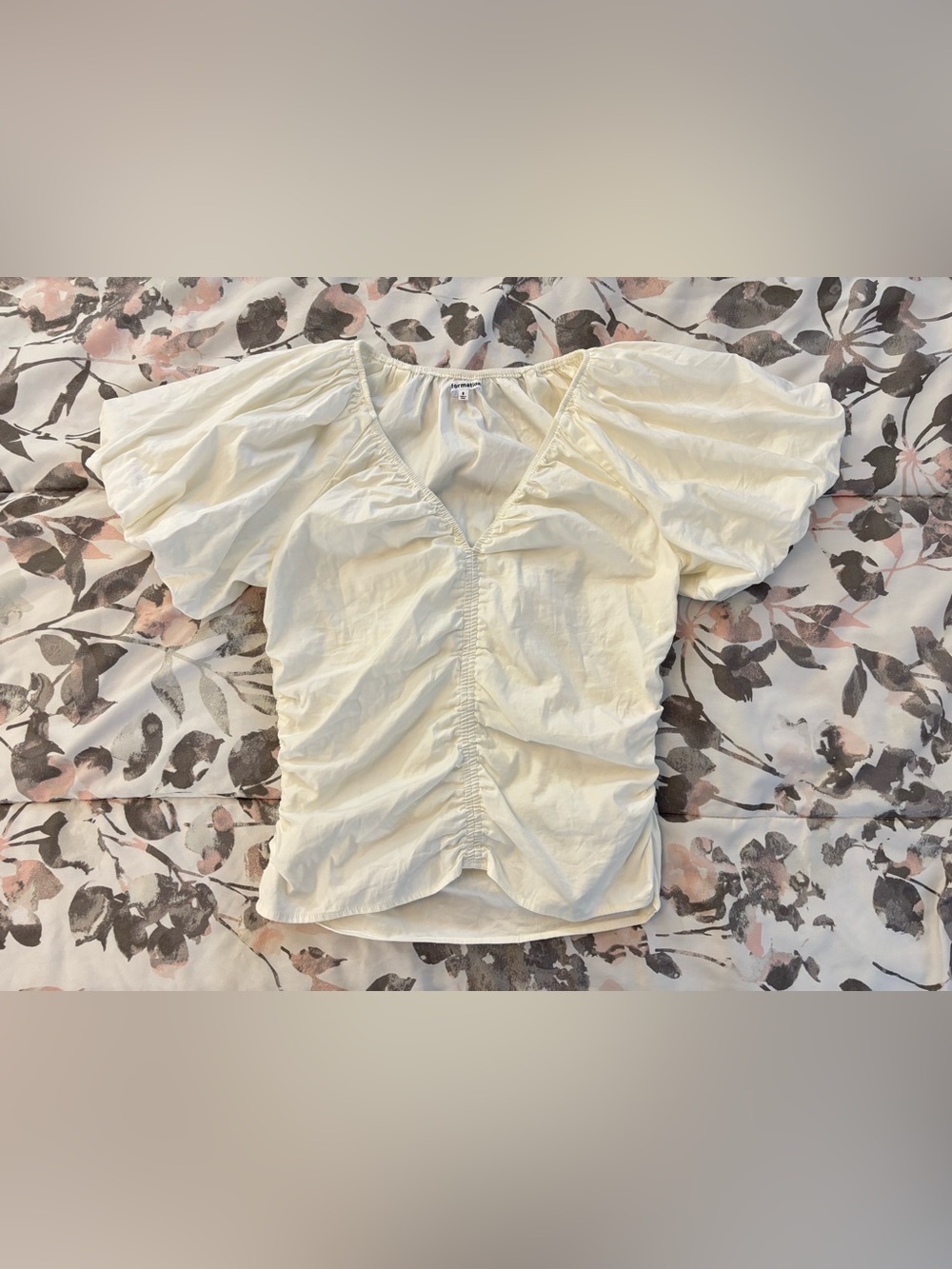 Reformation ruched puff sleeve top